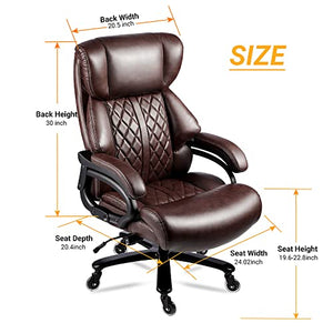 WILLMITA 400lbs Big and Tall Executive Office Chair with Wide Spring Seat - Brown