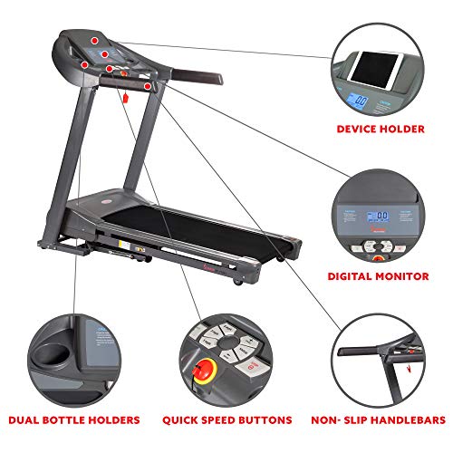 Sunny Health & Fitness T7643 Heavy Duty Walking Treadmill with 350 LB Max Weight, Tablet Holder, Shock Absorber, Wide Belt and Folding