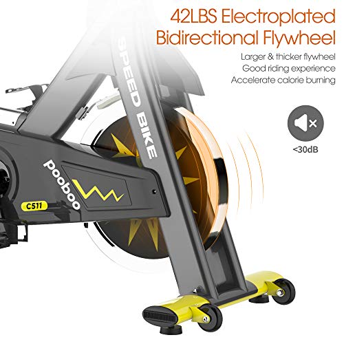 pooboo Indoor Exercise Bike Commercial Stationary Bike Belt Drive Indoor Cycling Bike with 42 LB Flywheel,LCD Monitor (S1)