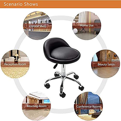 UsmAsk PU Leather Round Rolling Stool with Back Rest Height Adjustable Swivel Drafting Chair (Full Moon)
