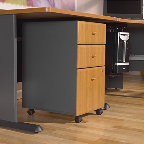 Bush Business Furniture Series A Peninsula Desk with 3 Drawer Mobile Pedestal, Natural Cherry