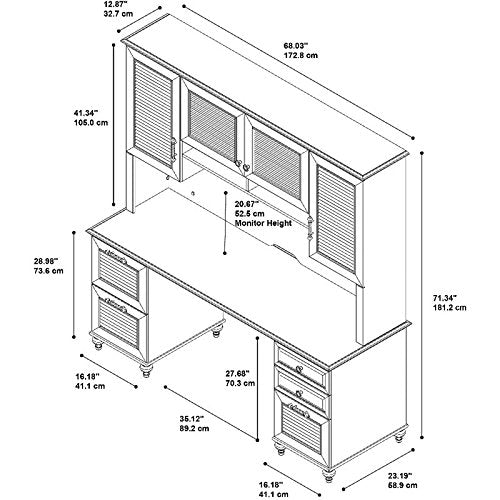 kathy ireland Home by Bush Furniture Volcano Dusk Double Pedestal Desk with Hutch in Coastal Cherry