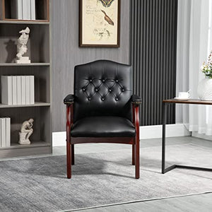 SLEERWAY Black Leather Guest Reception Arm Chair Set - 6 Units