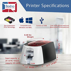 Badgy100 Color Plastic ID Card Printer with Complete Supplies Package with Photo ID Camera & Bodno ID Software - Silver Edition