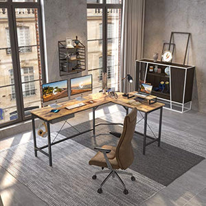CubiCubi L-Shaped Desk Computer Corner Desk, Home Office Gaming Table, Sturdy Writing Workstation with Small Table, Space-Saving, Easy to Assemble, Rustic Brown