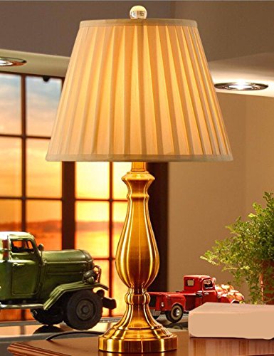 CJSHVR-American-Style Luxury Décor Retro Copper Lamps Continental Gold Bedside Lamp Bedroom Lamps Warm Modern Creative Living Room Lamp