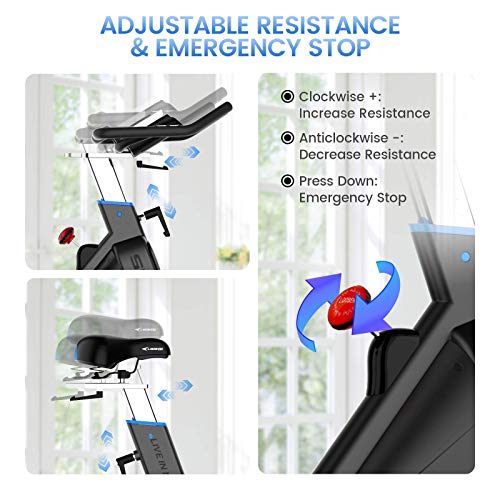 pooboo Exercise Bike Belt Driven Indoor Cycling Bike Commercial Standard Stationary Bike with 44lbs Flywheel for Professional Cardio Workout (Black and Blue)