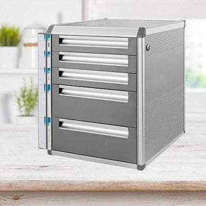 None Vertical 5 Drawer Desktop File Cabinet with Key Lock - Gray 31.5 * 35 * 39.8cm