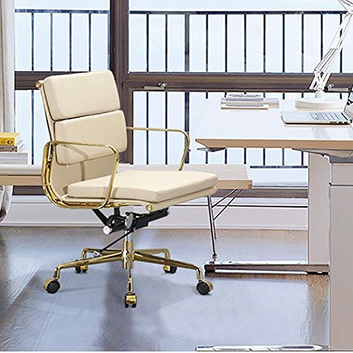 Ergonomic Pu Leather Mid-Back Office Desk Chair with Armrest - White