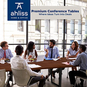 Ahliss Modern Conference Table with Cable Management Grommets - Wood Tabletop, Metal Frame & Legs - Mahogany, 12 Foot