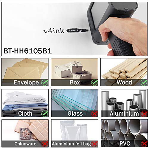 Handheld Printer Labeler Codificator v4ink BT-HH6105B1 with 4.3 Inch HD LED Touch Screen use for QR-Code Barcode UPCA Production Date Logo Batch Number Print on Cartoon Box Wood Paper Canvas