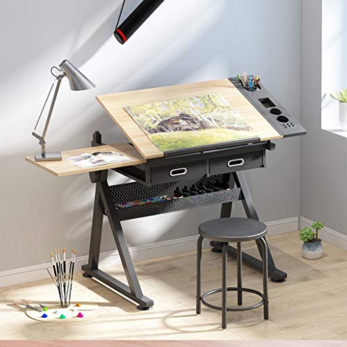 FLaig Height Adjustable Drawing Desk with Storage, Tiltable Craft Table, Maple Panel Art Desk