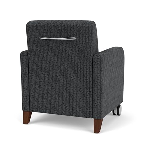 Lesro Siena Fabric Lounge Reception Guest Chair w/Caster in Black/Walnut