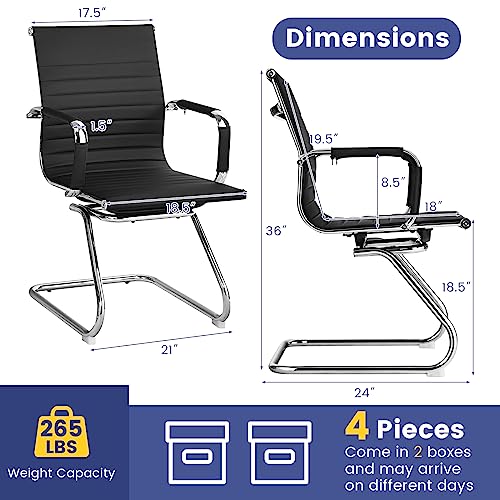 Tangkula Office Guest Chair Set of 4 - Heavy Duty Reception Chairs with Arm Sleeves & Sled Base