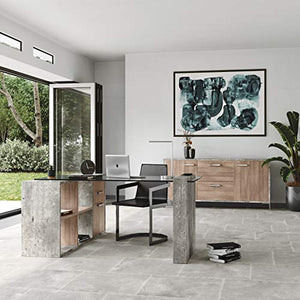 Limari Home Baston Collection Modern Style Oak & Faux Concrete Laminat Home Office File Cabinet