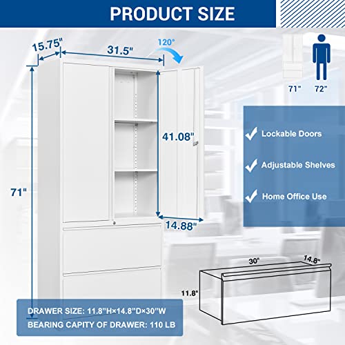Fesbos Metal Steel Cabinets with 2 Lockable Lateral File Cabinets and Doors