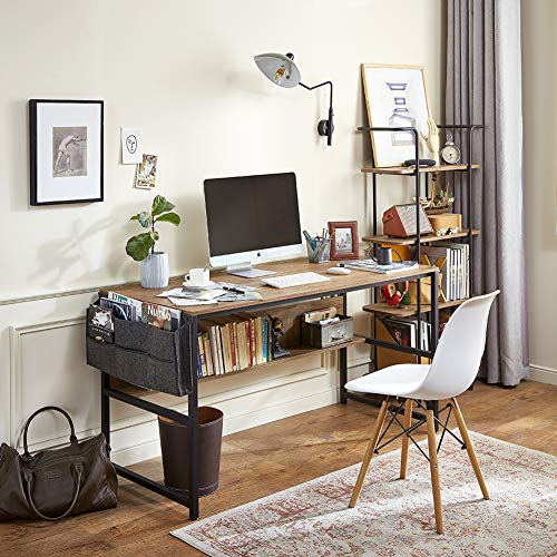 Linsy Home Computer Desk with Bookshelf and Storage Bag, 55 Inch Study Writing PC Laptop Table, Home Office Desk, Modern Simple Design, Wood