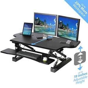 Seville Classics OFF65878 AIRLIFT 47" Extra-Wide Gas-Spring Height Adjustable Standing Desk Converter Workstation Ergonomic Dual Monitor Riser with Keyboard Tray and Phone/Tablet Holder, Large, Black