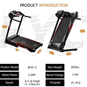 FYC Folding Treadmills for Home - 2.5HP Portable Foldable with Incline, Electric Treadmill for Running Walking Jogging Exercise with 12 Preset Programs, Indoor Workout Training Space Save Apartment