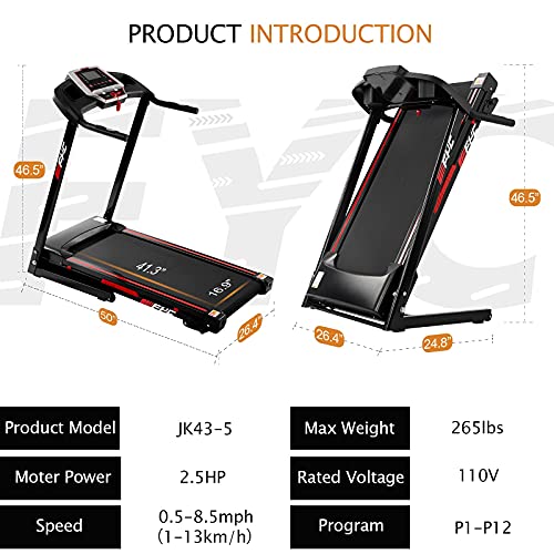 FYC Folding Treadmills for Home - 2.5HP Portable Foldable with Incline, Electric Treadmill for Running Walking Jogging Exercise with 12 Preset Programs, Indoor Workout Training Space Save Apartment