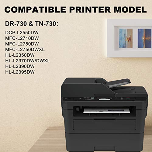 Compatible DR-730 DR730 Drum Unit & TN-730 TN730 Toner Cartridge Replacement for Brother HL-L2350DW L2370DW/DWXL L2390DW L2395DW MFC-L2710DW L2750DW L2750DWXL Printer Toner (Black, Total 5-Pack)