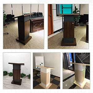 LaseVe Wooden Lectern Podium Stand with Lock Wheels - Brown
