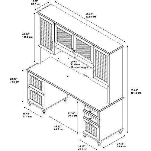 kathy ireland Home by Bush Furniture Volcano Dusk Double Pedestal Desk with Hutch in Driftwood Dreams