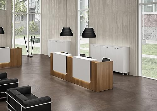 UGOS Modern Reception Desk 53" with Transaction Countertop - Teak and White