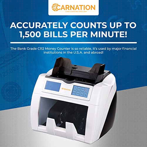 Carnation CR2 Money Counter with Counterfeit Bill Detection - Touchscreen - Scan Bills Using Ultraviolet, Magnetic Ink, IR Technology - Multi-Currency Checker, Counts Up to 1500 Bills per Minute