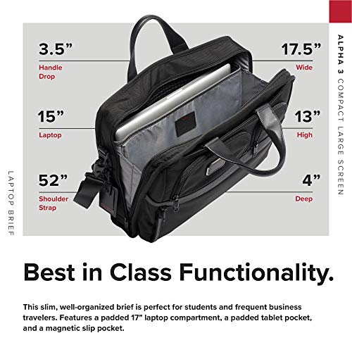 TUMI - Alpha 3 Compact Large Screen Laptop Brief Briefcase - 17 Inch Computer Bag for Men and Women - Black