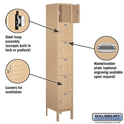 Salsbury Industries 66165TN-U Six Tier Box Style 12-Inch Wide 6-Feet High 15-Inch Deep Unassembled Standard Metal Locker, Tan Brown