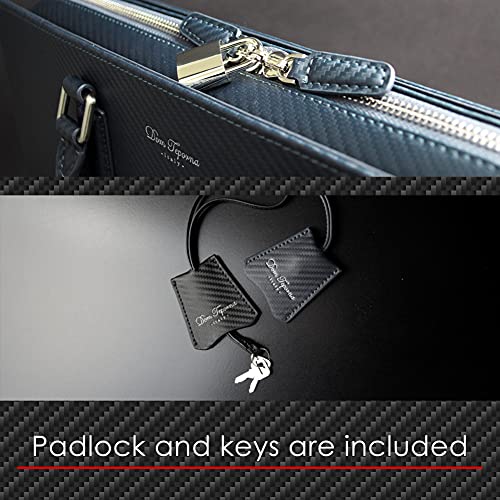 Dom Teporna Italy Carbon Genuine Leather Briefcase for Men Business Bag Water Resistant - Black