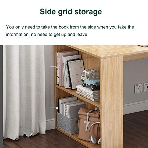 Desk Wooden Home Office Computer Storage Bookcase, 47"/55" Corner with Left Or Right Set Up Integrated Bookshelf, Modern Simple Style Laptop Table Student Writing Study