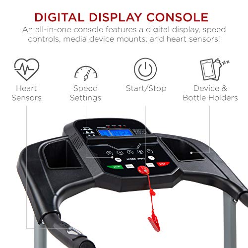 Best Choice Products 800W Folding Electric Treadmill, Motorized Fitness Exercise Machine for Home Gym, Cardio Training w/Wheels, Safety Key, Heart Sensor - Black
