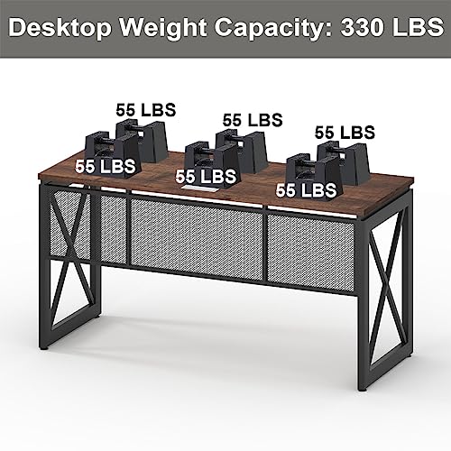 BON AUGURE 60 Inch Computer Desk for Home Office, Industrial Metal Wood Farmhouse Writing Desk