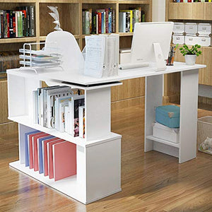 L-Shaped Computer Desk, Board Material,47 Inches Corner Desk with Hutch Bookshelf, Student Desk PC Laptop Writing Table Workstation for Home Office,Shipping from USA