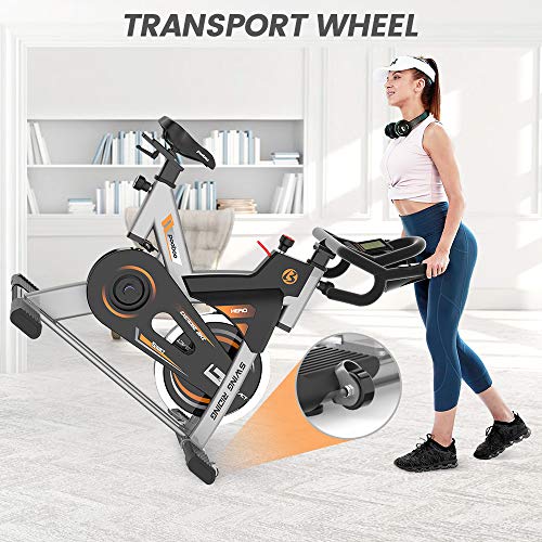 pooboo Exercise Bike Stationary 330 Lbs Indoor Cycling Bike with Comfortable Seat Cushion & LCD Monitor, Multi - Grips Handlebar
