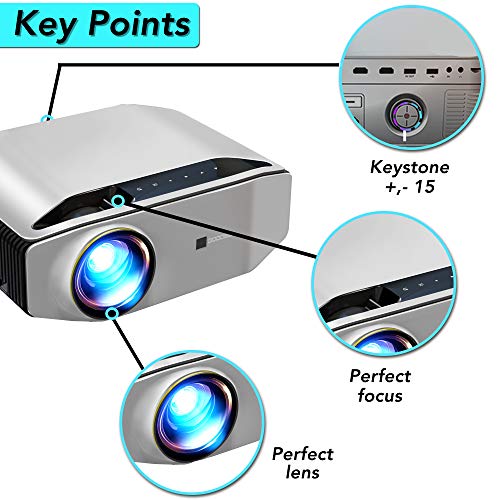 GooDee Portable Outdoor Movie Projector – Native 1080P Home Theater Video Projector, Full HD LCD 300 Inch, contrast 7000:1 with 100,000 Hrs Lamp Life, Compatible with PC, PS4, TV Stick, HDMI, YG620