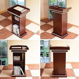 None Podium Wood Stand, Floor Standing Speaking Podium with 2 Storage, Premium Lectern Stand