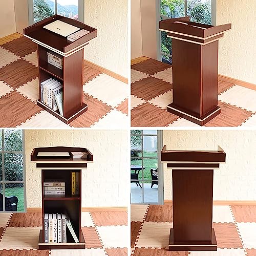 Podium Wood Stand, Floor Standing Speaking Podium with 2 Storage, Premium Lectern Stand