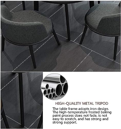 WEBERT Modern Minimalist Reception Room Club Table and Chair Set - Wooden Round Table with 4 Cotton Chairs (Light Gray)
