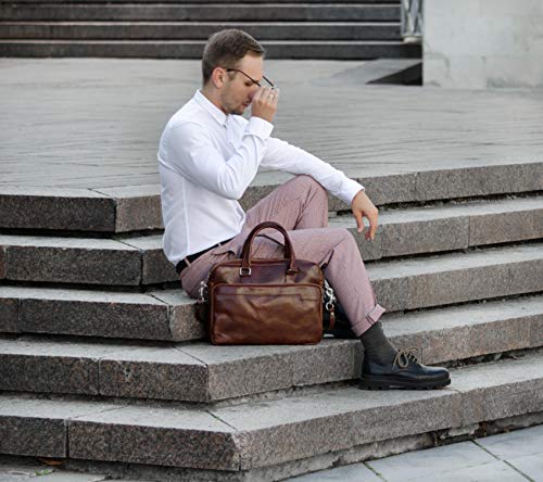 Leather Laptop Bag Full Grain Briefcase Brown Satchel Bag - Time Resistance
