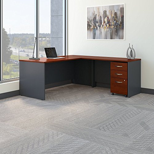 Bush Business Furniture SRC001HCSU Series C 72W L Shaped Desk with 48W Return and Mobile File Cabinet, Hansen Cherry