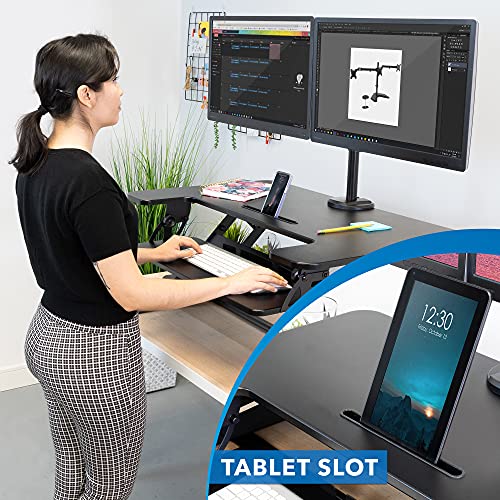 Mount-It! Standing Desk Converter with Dual Monitor Mount - Height Adjustable Sit Stand Workstation - 36 Inch Wide Gas Spring Lift - Black (MI-7934)