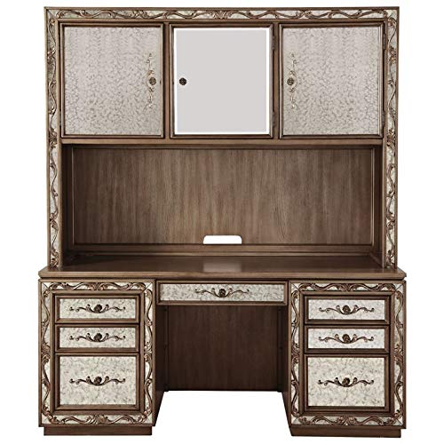 Acme Furniture Traditional 2 Piece Computer Desk and Hutch with Office Chair in Gold