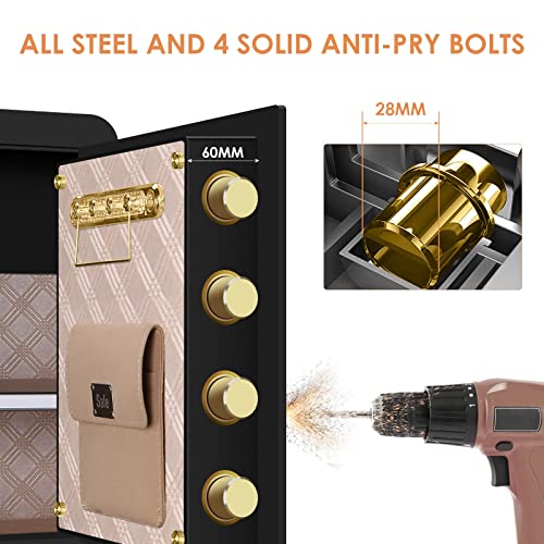 2.3 Cub Large Safe Box Fireproof Waterproof, Home Safe with Fireproof Document Bag, Built in Interior Cabinet Box, LED Light, LCD Screen and Removable Shelf, Fireproof Safe for Money Jewelry Documents Valuables (black)