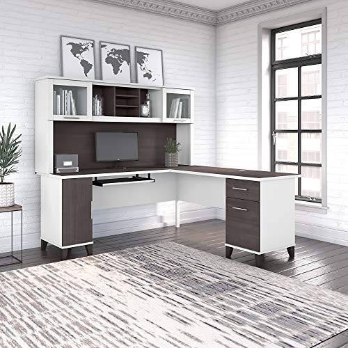 Bush Furniture Somerset 72-inch L-Shaped Desk with Hutch, Storm Gray/White