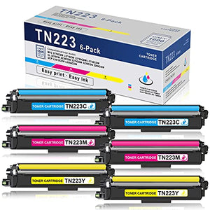 6 Pack (2C+2M+2Y) Toner Compatible TN223 TN-223 TN223C TN223M TN223Y Toner Cartridge Replacement for Brother MFC 3770CDW L3710CW L3750CDW HL 3210CW 3270CDW 3230CD 3290CDW DCP L3510CDW L3550CDW Printer