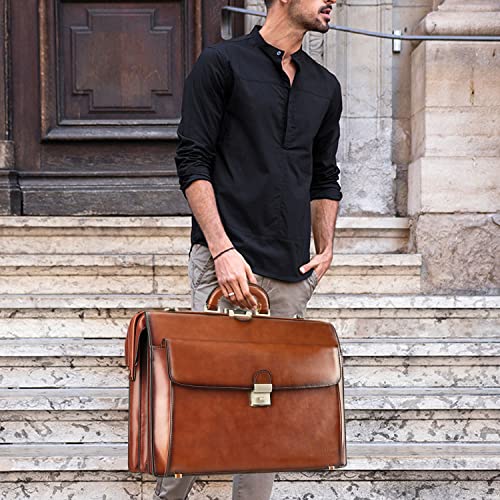 Banuce Leather Briefcase for Men with Lock Lawyer Attache Case Hard 15.6 Laptop Attorney Litigator Bag Doctor Style Bag