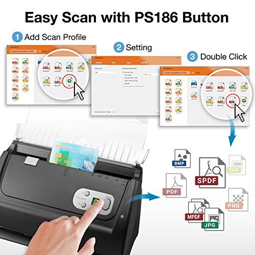 Plustek PS186 High Speed Document Scanner, with Auto Document Feeder (ADF). For Windows 7 / 8 / 10